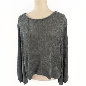 Charcoal Gray Sweater Size Large Oversized Crochet Style Boho Grunge Goth Knit